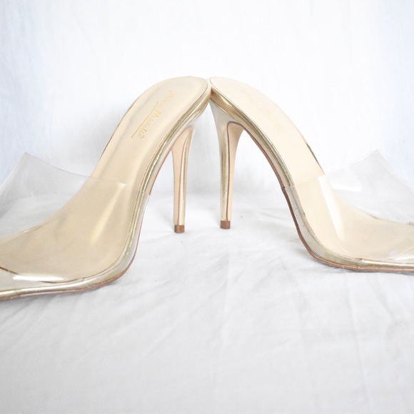 🌞SIZE 7 FIT | Anne Michelle Slip on Clear Nude Gold Stiletto Heels - Picture 7 of 14